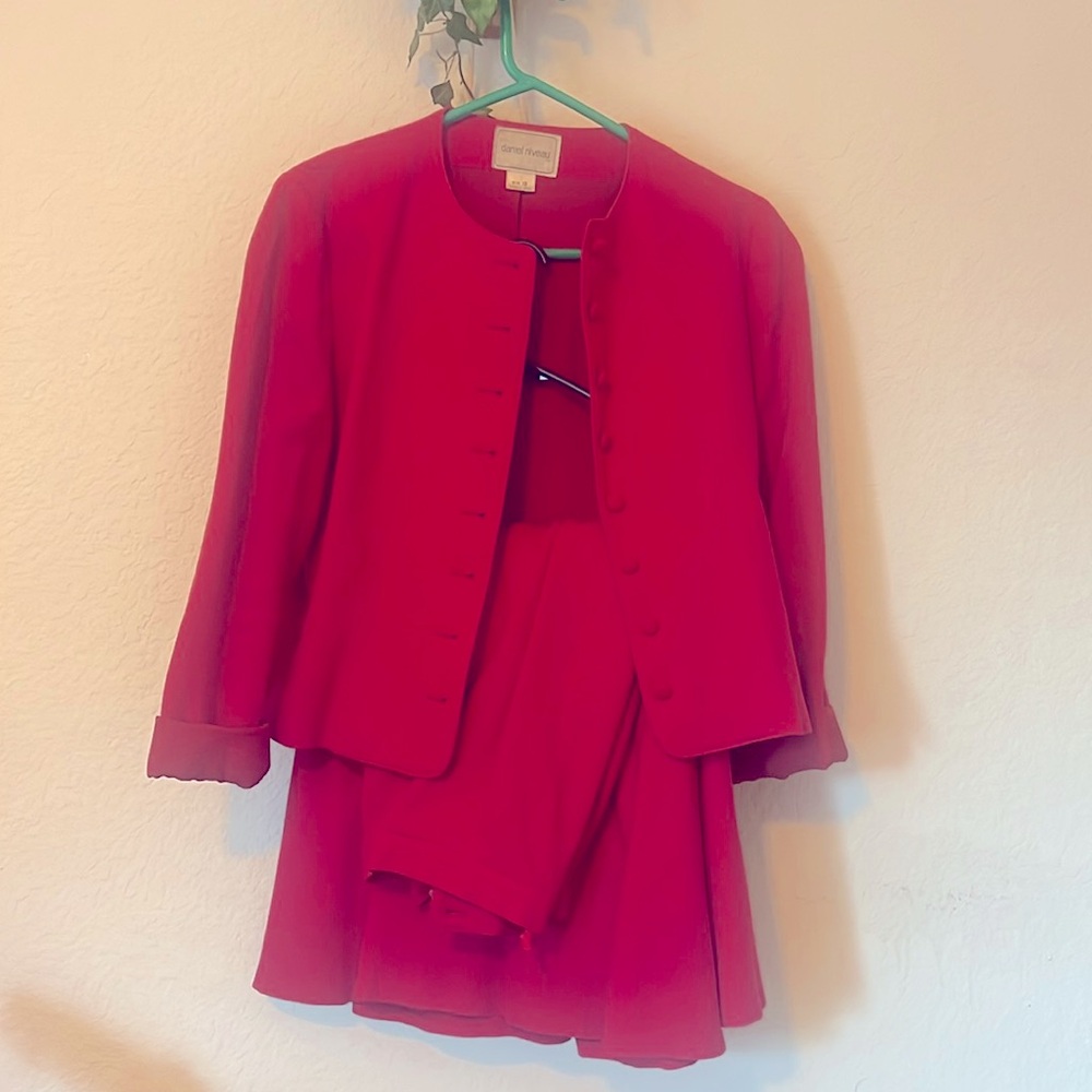 Wool Classic Jacket & Long Skirt Set Business Red
